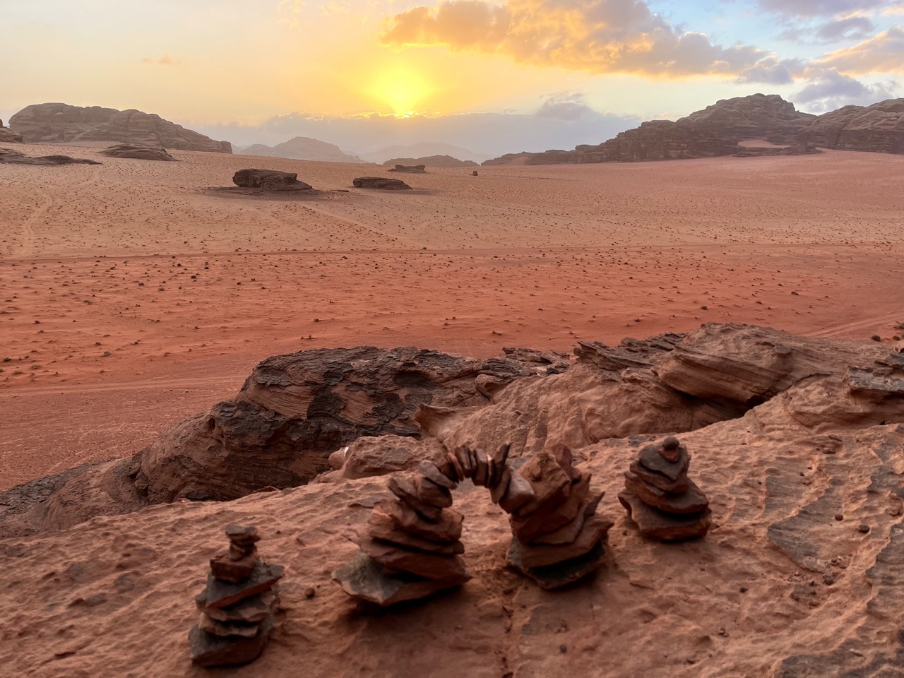 My little stone arch at sunset, with Wadi Rum rolling away behind it